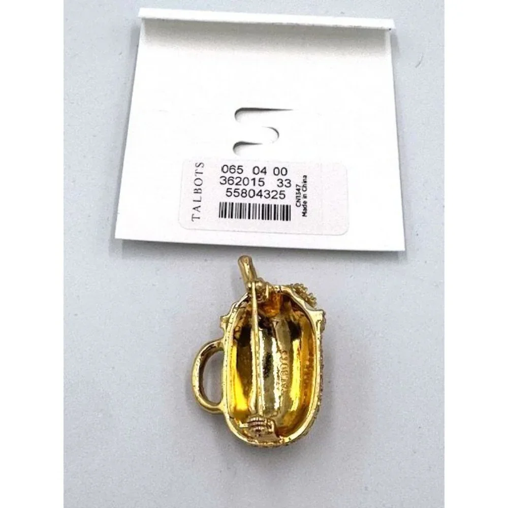 NWT Talbots Gold-Tone Pave Crystal Mug Brooch Pin With Straw & Whipped Cream - Picture 2 of 5